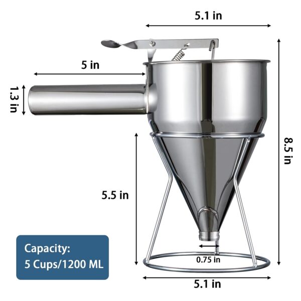 MyLifeUNIT Pancake Batter Dispenser, Multi-Caliber Stainless Steel Funnel Cake Dispenser with Stand Great for Pancakes, Cupcakes or Any Baked Goods - Image 4