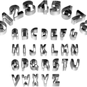 HUAFA Alphabet & Number Cookie Cutters Sets of 35 Pieces Mold Tools for Fondant Biscuit, Cake, Fruit, Vegetables, or Dough Stainless Steel