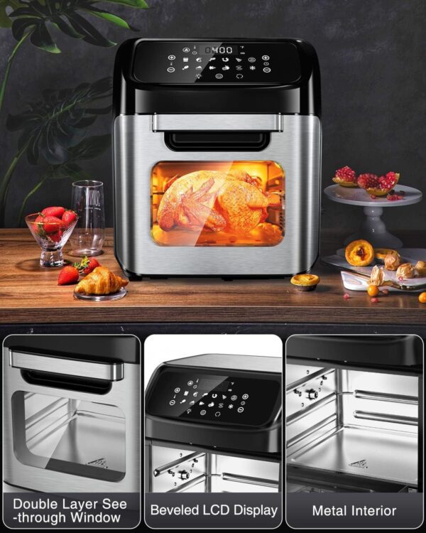 Air Fryer, 12 L (12.7 qt) Air fryer Oven with Rotisserie Function, 10 in 1 Electric Hot Oven with 8 Cooking Accessories and Recipe, 1700W Air Fryer Toaster Oven with 9 Presets, Preheat & Defrost Function - Image 4
