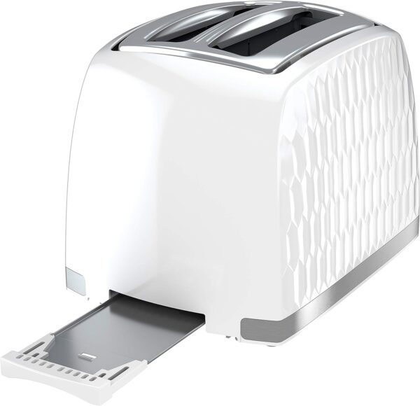 BLACK+DECKER TR1250WD Honeycomb Collection 2-Slice Toaster with Premium Textured Finish, White - Image 3