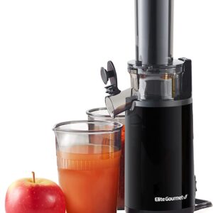 Elite Gourmet EJX600 Compact Small Space-Saving Masticating Slow Juicer, Cold Press Juice Extractor, Nutrient and Vitamin Dense, Easy to Clean, 16 Oz Juice Cup, Charcoal Grey