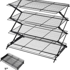Geesta 2/3/4-Tier Upgraded Collapsible Cooling Rack with Adjustable 3 Setting Design Stackable Roasting Cooking Drying Wire Cooling Rack for Cookies Baking Gifts for Women