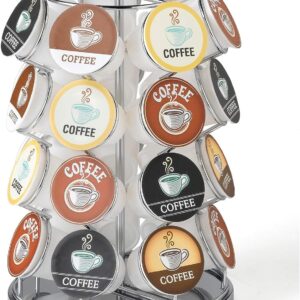 Nifty K Cup Holder – Compatible with K-Cups, Coffee Pod Carousel | 28 K Cup Holder, Spins 360-Degrees, Lazy Susan Platform, Modern Chrome Design, Home or Office Kitchen Counter Organizer