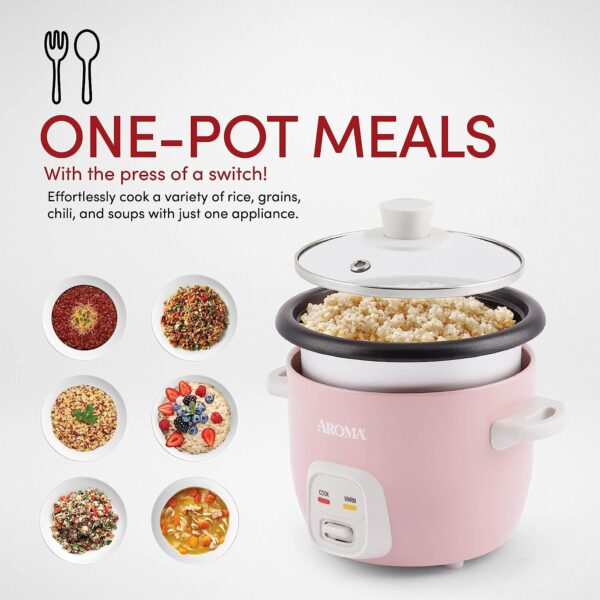 Aroma Housewares 4-Cups (Cooked) / 1Qt. Rice & Grain Cooker (ARC-302NGP), Pink - Image 2