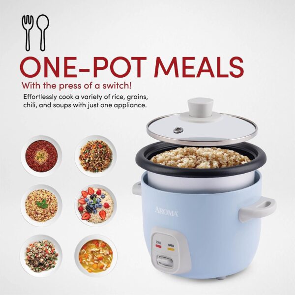 Aroma Housewares 4-Cups (Cooked) / 1Qt. Rice & Grain Cooker (ARC-302NGBL), Blue - Image 2