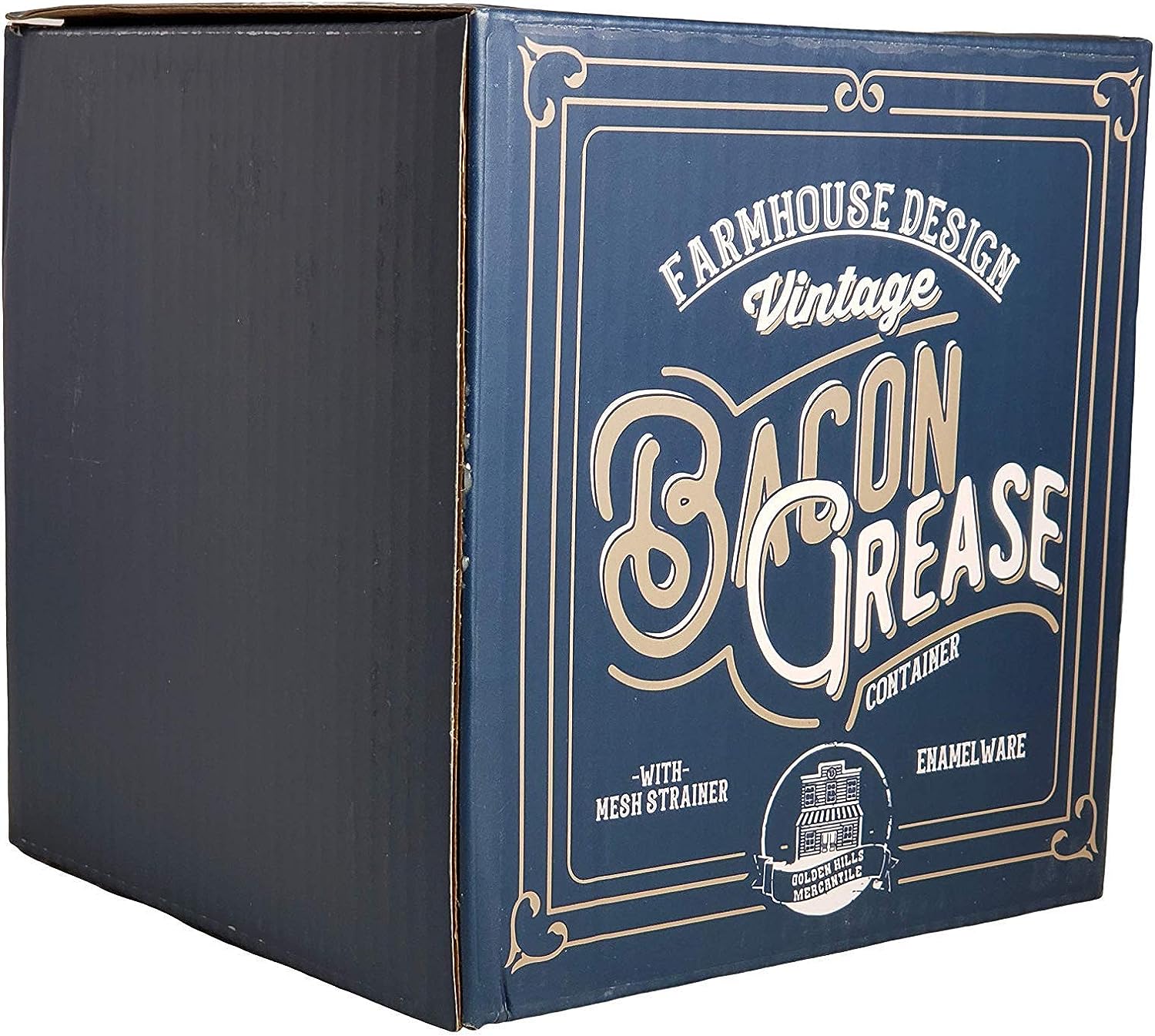 Golden Hills Mercantile Bacon Grease Container with strainer - rustic mid-century modern farmhouse design, white enamel on metal, 4 inch x 4 inch vintage enamelware with lid (Black) - Image 7