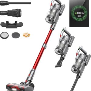 Laresar Cordless Vacuum Cleaners, 450W 33kPa Powerful Stick Vacuum, 55 Minutes Max, Anti-Tangle Floor Brush, Colorful Animated Screen, Handheld Vacuum for Floor Carpet Pet Hair (Elite S6)