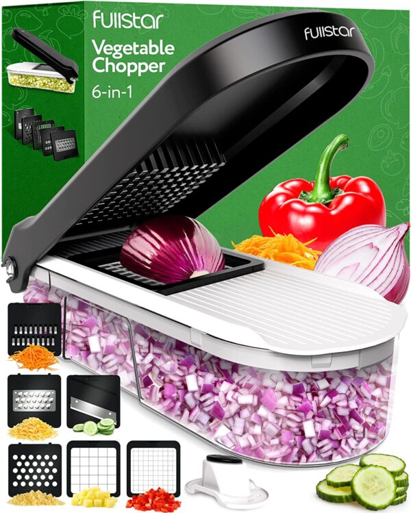 Fullstar Compact Vegetable Chopper - Vegetable Cutter, Food Chopper, Veggie Chopper, Onion Chopper, Vegetable Chopper With Container, Vegetable Slicer, Vegetable Cutter, Mandoline Slicer (6 Inserts)