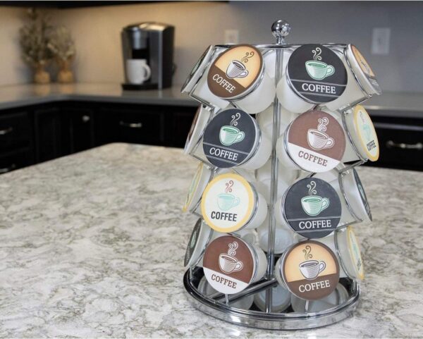 Nifty K Cup Holder – Compatible with K-Cups, Coffee Pod Carousel | 28 K Cup Holder, Spins 360-Degrees, Lazy Susan Platform, Modern Chrome Design, Home or Office Kitchen Counter Organizer - Image 6