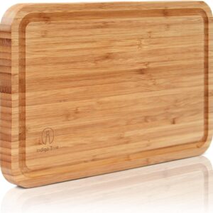 Bamboo Cutting Board with Juice Groove - Convenient Size 8”x13” | Extra Thick Board | Serving Tray | Food Plating - Kitchen Essentials for New Home
