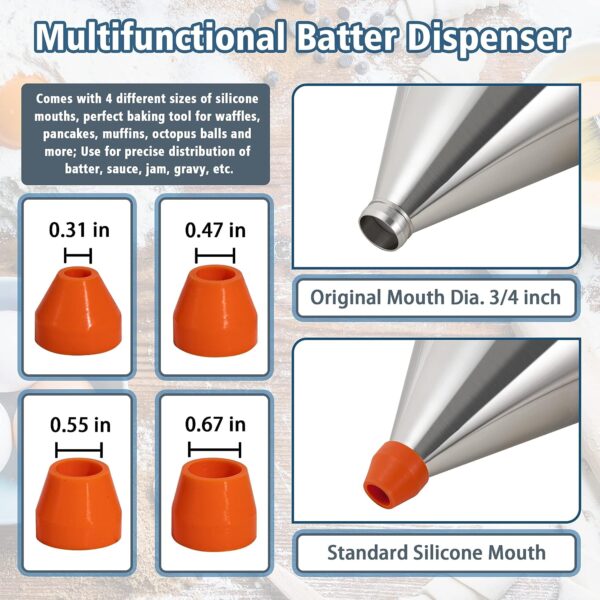 MyLifeUNIT Pancake Batter Dispenser, Multi-Caliber Stainless Steel Funnel Cake Dispenser with Stand Great for Pancakes, Cupcakes or Any Baked Goods - Image 3