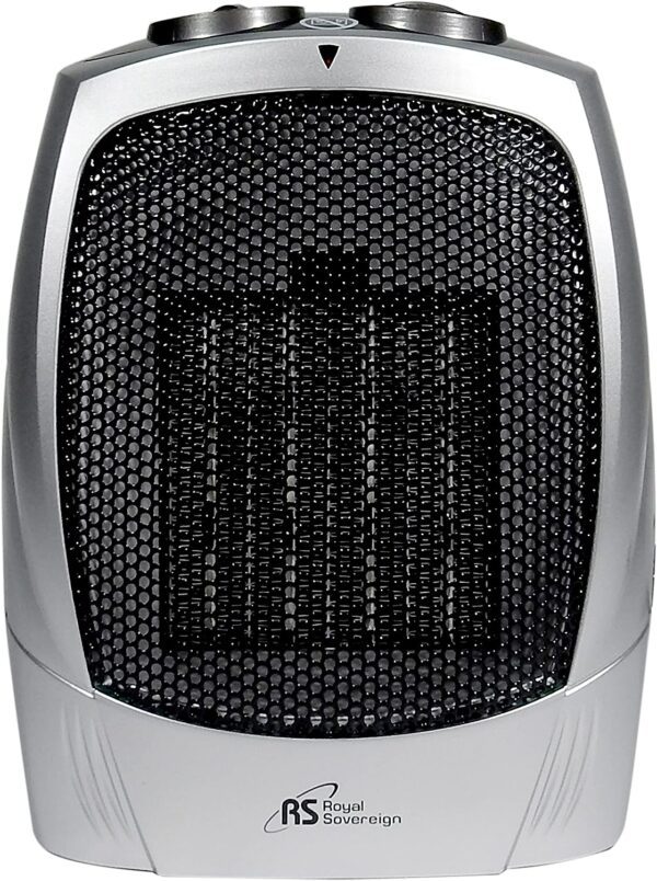 Royal Sovereign Compact Ceramic Space Heater for Home and Office. 2 Heat Settings 750W/ 1500W and Fan Only. Safe and Quiet with Extra Comfort Adjustable Thermostat