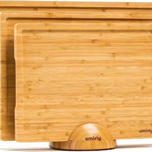 Smirly Bamboo Cutting Boards for Kitchen - Wood Cutting Board Set with Holder - Wooden Cutting Boards for Kitchen - Bamboo Wood Chopping Board Set