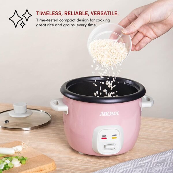 Aroma Housewares 4-Cups (Cooked) / 1Qt. Rice & Grain Cooker (ARC-302NGP), Pink - Image 3