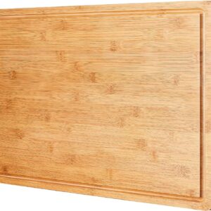 Cutting Boards for Kitchen, BEZIA 17" x 12" Thick Chopping Butcher Block w/Juice Groove, 100% Natural Bamboo Cheese Charcuterie Carving Serving Board Tray for Meat & Fruit, New Home Essentials