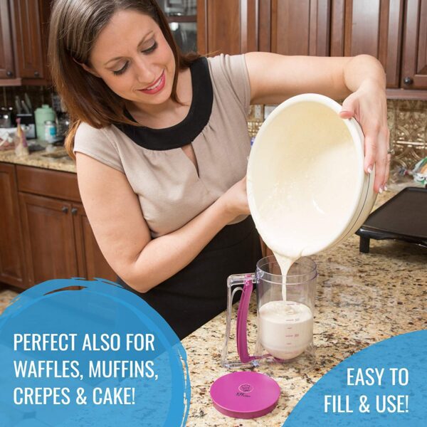 KPKitchen Pancake Batter Dispenser - Kitchen Must Have Tool for Perfect Pancakes, Cupcake, Waffle, Muffin Mix, Crepe & Cake - Easy Pour Baking Supplies for Griddle - Pancake Maker with Measuring Label - Image 5