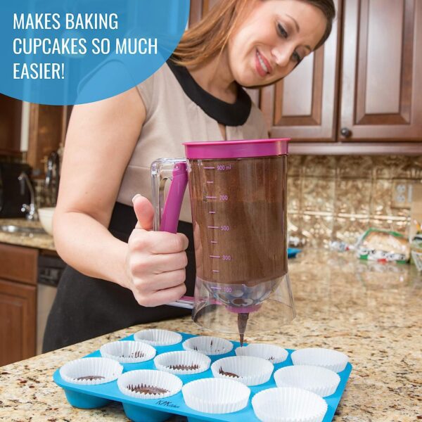 KPKitchen Pancake Batter Dispenser - Kitchen Must Have Tool for Perfect Pancakes, Cupcake, Waffle, Muffin Mix, Crepe & Cake - Easy Pour Baking Supplies for Griddle - Pancake Maker with Measuring Label - Image 4