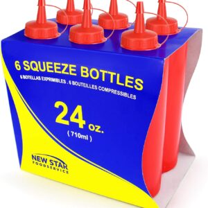 New Star Foodservice 26375 Squeeze Bottles, Plastic, 24 oz, Red, Pack of 6
