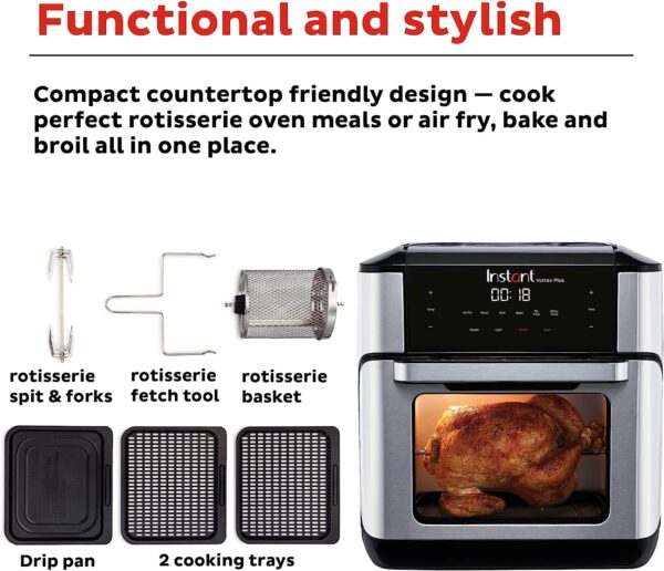 Instant Vortex Plus 10-Quart Air Fryer, From the Makers of Instant Pot, 7-in-1 Functions, with EvenCrisp Technology, App with over 100 Recipes, Stainless Steel - Image 6