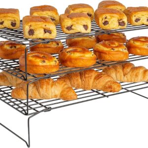 VNIMTI 3-Tier Collapsible Cooling Rack Non-Stick Stackable Baking Rack Wire Cooking Rack Oven Rack Cookie Rack for Cooking, Baking, Cooling, Roasting and Grilling, Adjustable & Foldable