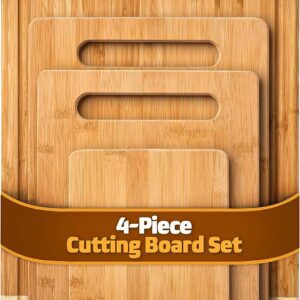 Bamboo Cutting Board Set of 4 - Kitchen Chopping Boards with Juice Groove for Meat, Cheese and Vegetables - Large Natural Wood Butcher Block, Cheese Board & Charcuterie Board