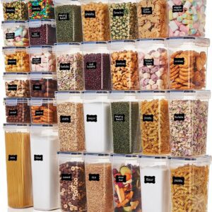Vtopmart 32pcs Food Storage Container Set, Kitchen & Pantry Organizers and Storage, BPA-Free Plastic Airtight Food Storage Container with Lids for Cereal , Flour and Sugar, Includes 32 Labels