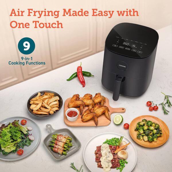 COSORI Air Fryer Pro LE 5-Qt, for Quick and Easy Meals, UP to 450℉, Quiet Operation, 85% Oil less, 130+ Exclusive Recipes, 9 Customizable Functions in 1, Compact, Dishwasher Safe, Gray - Image 2