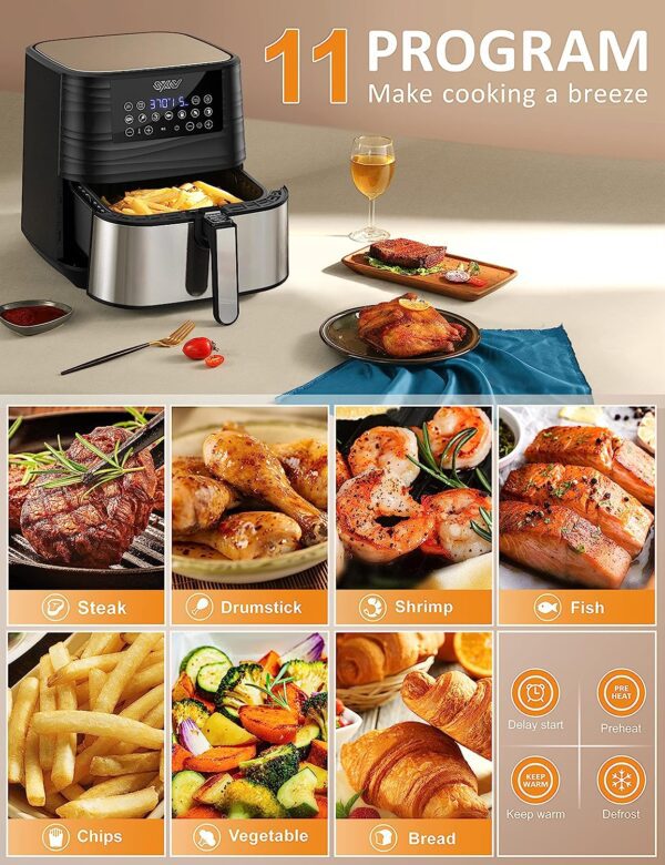 Innsky Air Fryer XL 5.8 QT, 【2022 Upgraded】 11 in 1 Oilless Air Fryers Oven, Easy One Touch Screen with Preheat & Delay Start, ETL Listed, Airfryer 1700W for Air Fry, Roast, Bake, Grill, Recipe Book - Image 3
