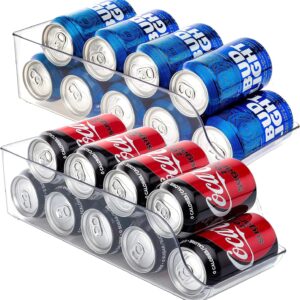 Set of 2 - JinaMart Refrigerator Organizer Bin Pop Soda Can Beverage Holder for Fridge, Kitchen, Countertops, Cabinets - Clear Plastic Can Dispenser and Canned Food Pantry Storage Rack (Without Lid)